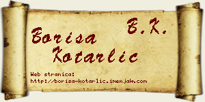 Boriša Kotarlić vizit kartica